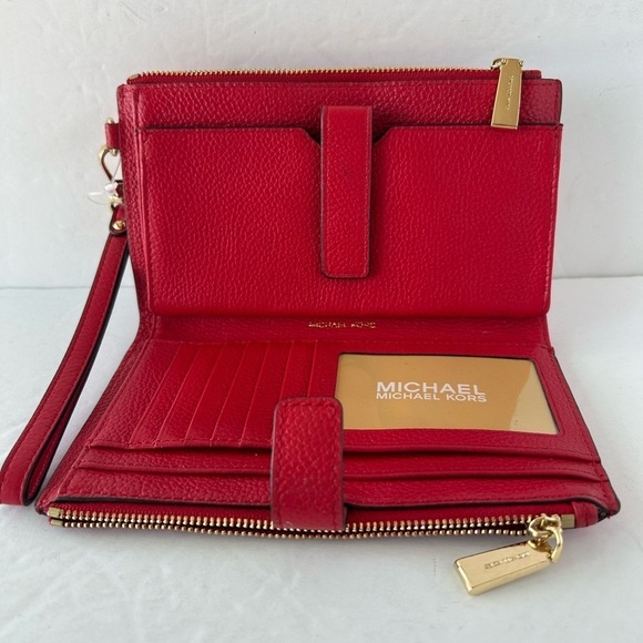 Michael Kors NWOT Adele Double Zip Red Pebble Leather Phone Wristlet - Picture 5 of 5